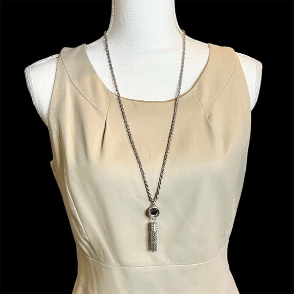 LOFT Long Silver & Rhinestone 30” Chain Rope Necklace 2.5” Pendant - Picture 5 of 7